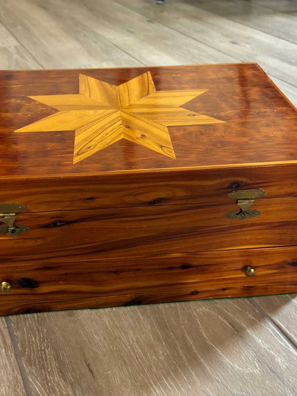Handmade Wooden Jewelry/Storage Box with Inlaid Star 14x9.5x7